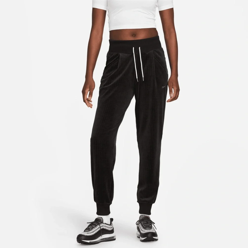 NIKE Velour Tracksuit Women's Small Black 2 Piece Jacket Pants Set